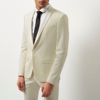 Cream skinny fit suit jacket